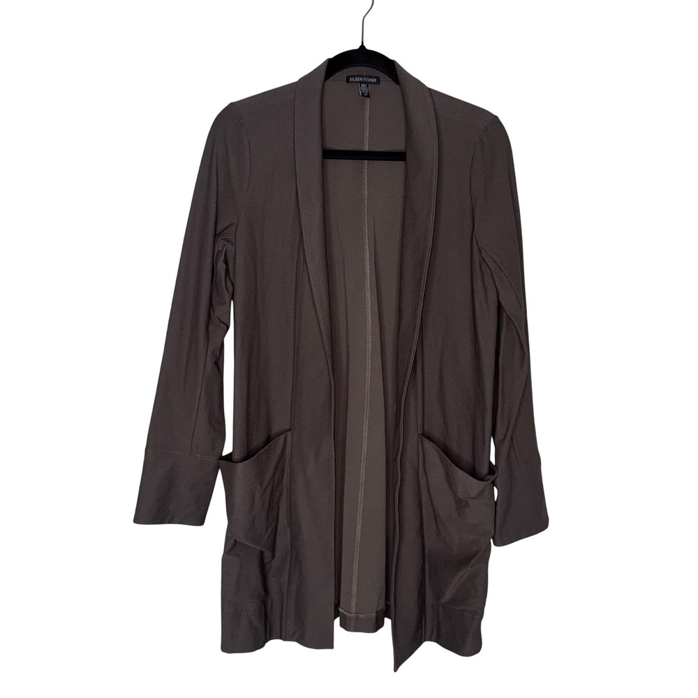 Eileen Fisher Cardigan Women S Brown Excellent Open‎ Front Longline Viscose Knit